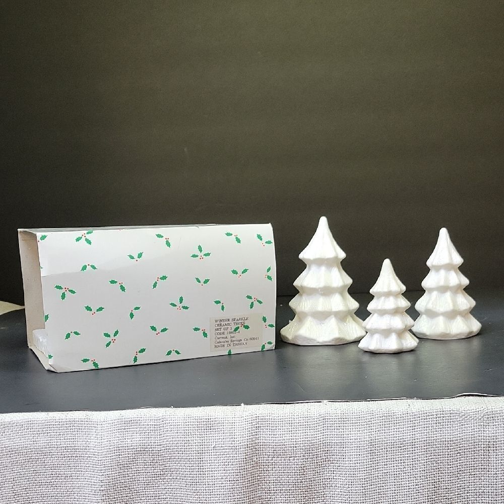 Vintage Current Inc Holiday Winter Sparkle Ceramic Christmas Trees Set Of 3